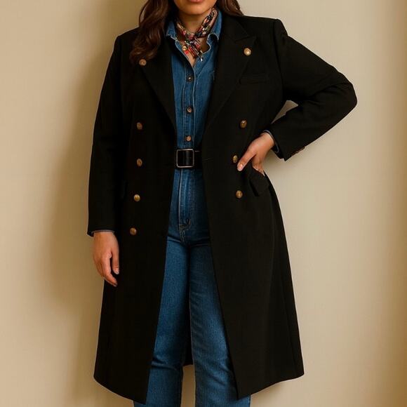 Louis Féraud Black Double Breasted Trench Coat Classic Heritage Preppy XL - Picture 2 of 15